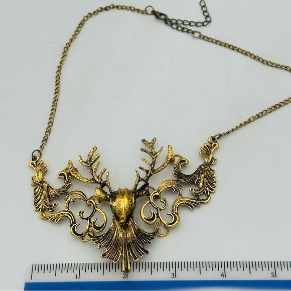 Stag of the Woods Deer Gold Tone statement necklace - Picture 13 of 13